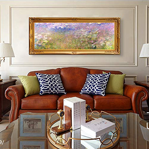 INVIN ART Framed Canvas Artwork,Water lily#34 by Claude Monet, Giclee Print Painting Wall Art Decor for Restaurant,Hotel,Bar,Living Room