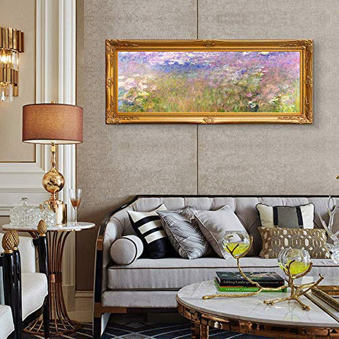INVIN ART Framed Canvas Artwork,Water lily#34 by Claude Monet, Giclee Print Painting Wall Art Decor for Restaurant,Hotel,Bar,Living Room