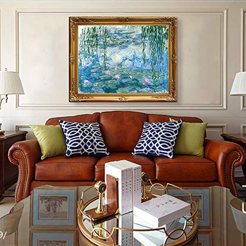 INVIN ART Framed Canvas Artwork,Water Lilies 1916-1919 by Claude Monet, Giclee Print Painting Wall Art Decor for Restaurant,Hotel,Bar,Living Room