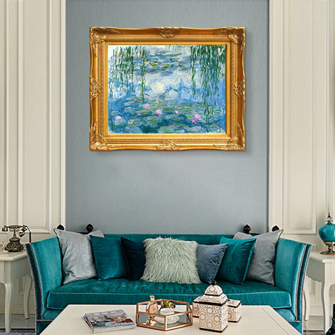 INVIN ART Framed Canvas Artwork,Water Lilies 1916-1919 by Claude Monet, Giclee Print Painting Wall Art Decor for Restaurant,Hotel,Bar,Living Room(Victorian Gold Frame,20"x24")