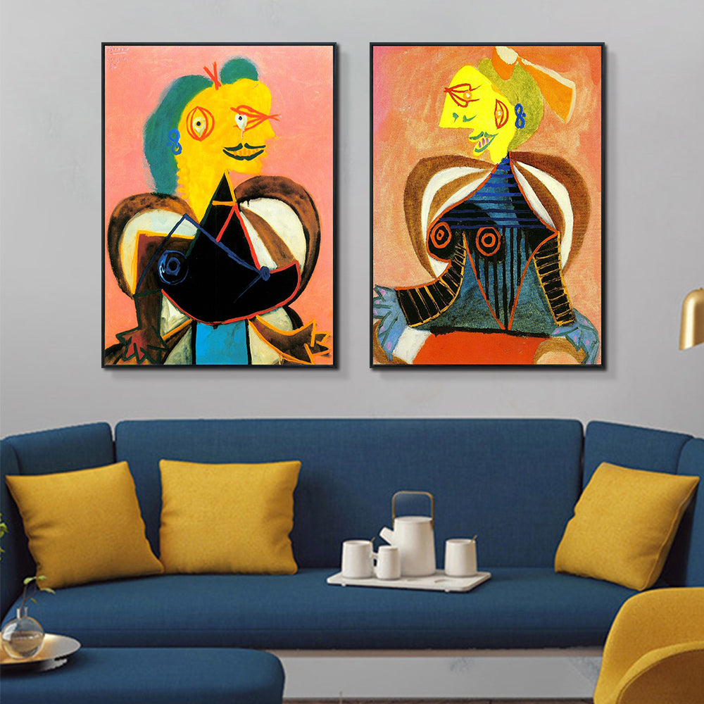 INVIN ART Framed Canvas Art Combo Painting 2 Pieces by Pablo Picasso Wall Art Series#14 (Black Slim Frame,20"x28"Each Piece)