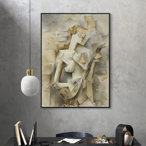 Girl With A Mandolin,1910 by Pablo Picasso Framed Stretch Canvas Wall Art