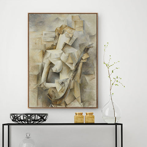 Girl With A Mandolin,1910 by Pablo Picasso Framed Stretch Canvas Wall Art
