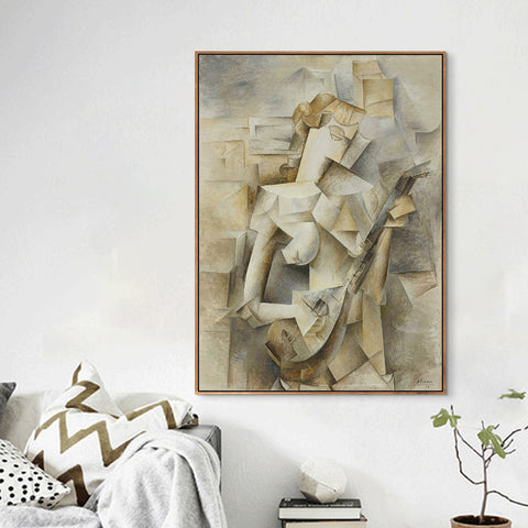 Girl With A Mandolin,1910 by Pablo Picasso Framed Stretch Canvas Wall Art