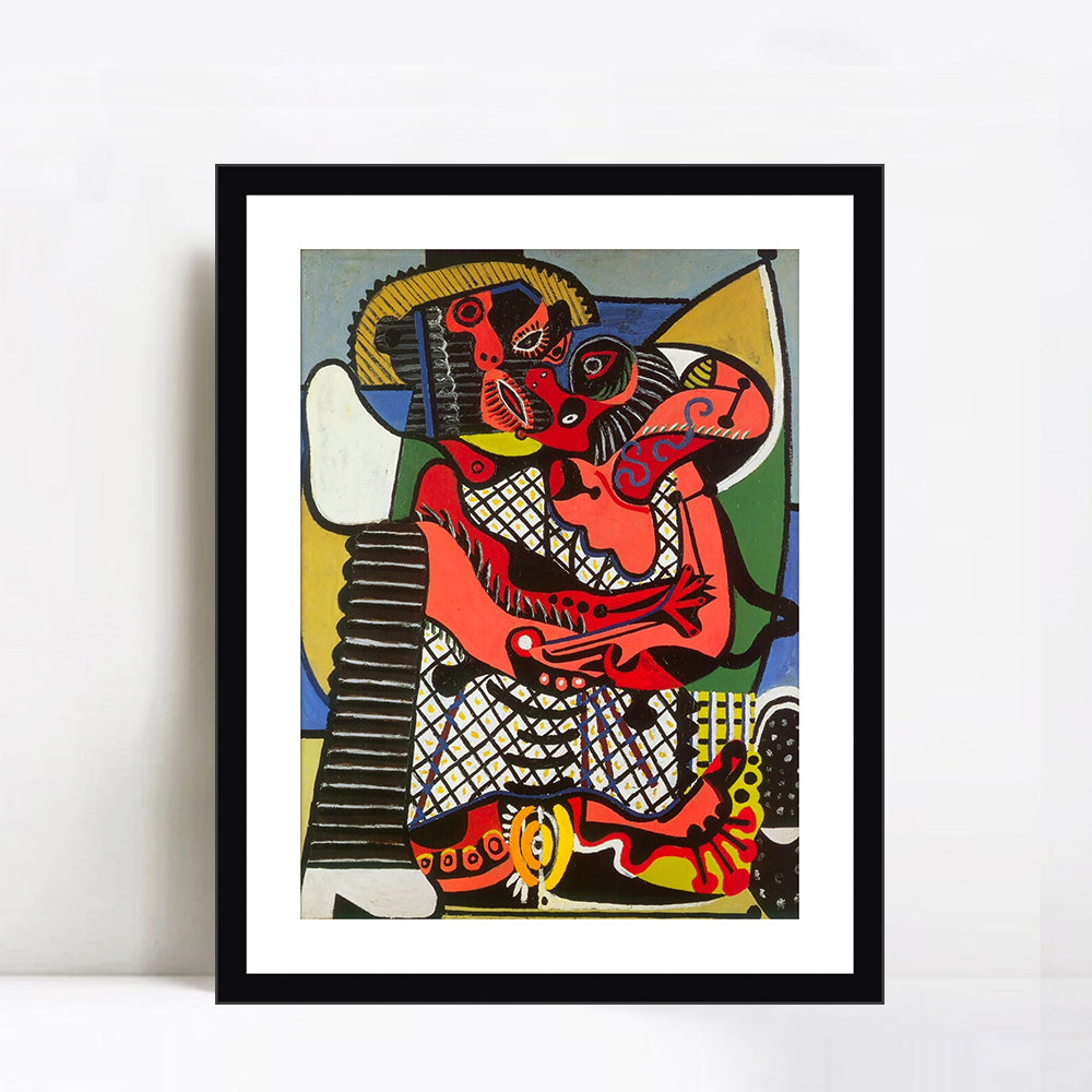 INVIN ART Framed Canvas Giclee Print Art Abstract Painting The Kiss by Pablo Picasso Wall Art (Black Frame with Mat,24"x32")