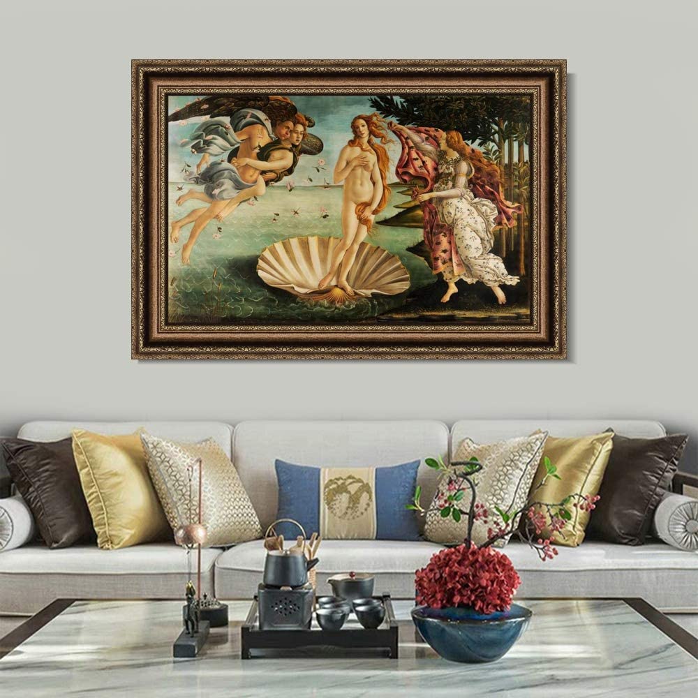 INVIN ART Framed Canvas Art Giclee Print The Birth of Venus by Sandro Botticelli Wall Art