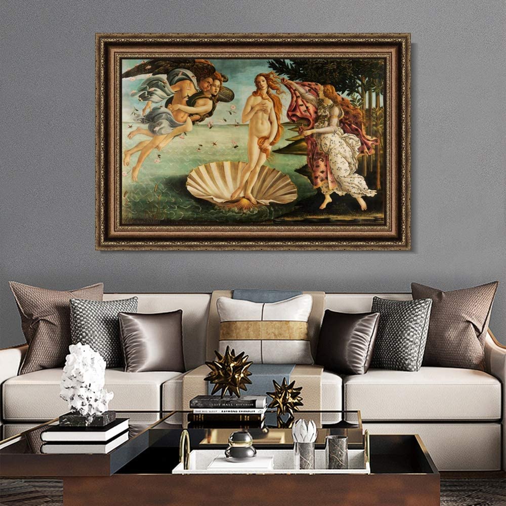 INVIN ART Framed Canvas Art Giclee Print The Birth of Venus by Sandro Botticelli Wall Art