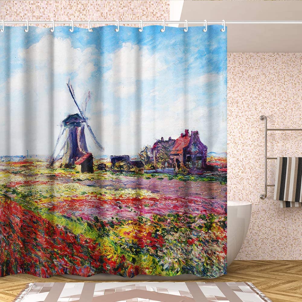 INVIN ART Bathroom Shower Curtain Set with Hooks,Home Art Paintings Pictures for Bathroom