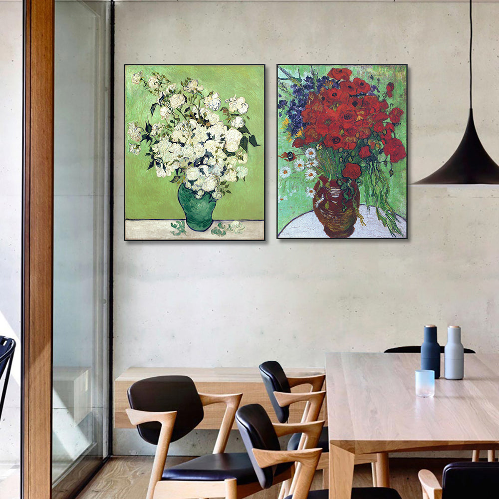 INVIN ART Framed Streched Canvas Giclee Print Combo Painting 2 Pieces by Vincent Van Gogh Wall Art Series#006 (Black Slim Frame,24"x32")