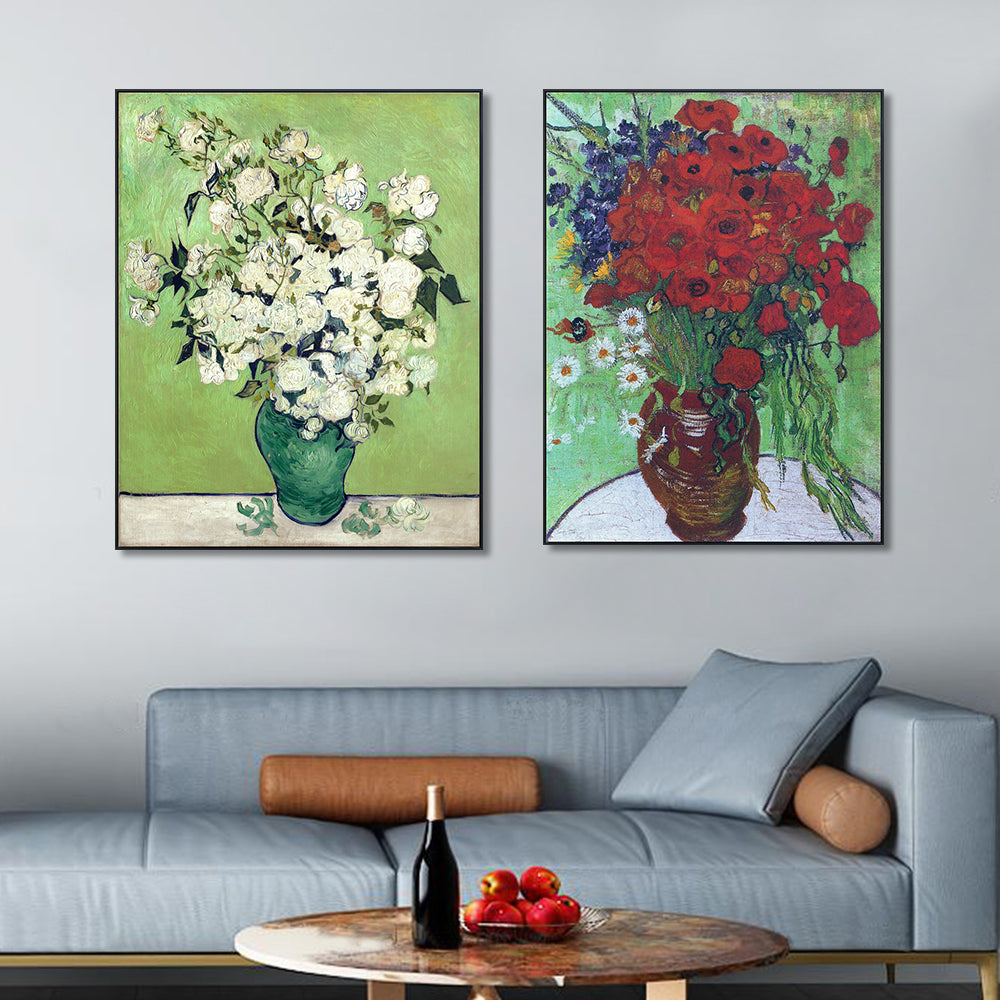 INVIN ART Framed Streched Canvas Giclee Print Combo Painting 2 Pieces by Vincent Van Gogh Wall Art Series#006 (Black Slim Frame,24"x32")