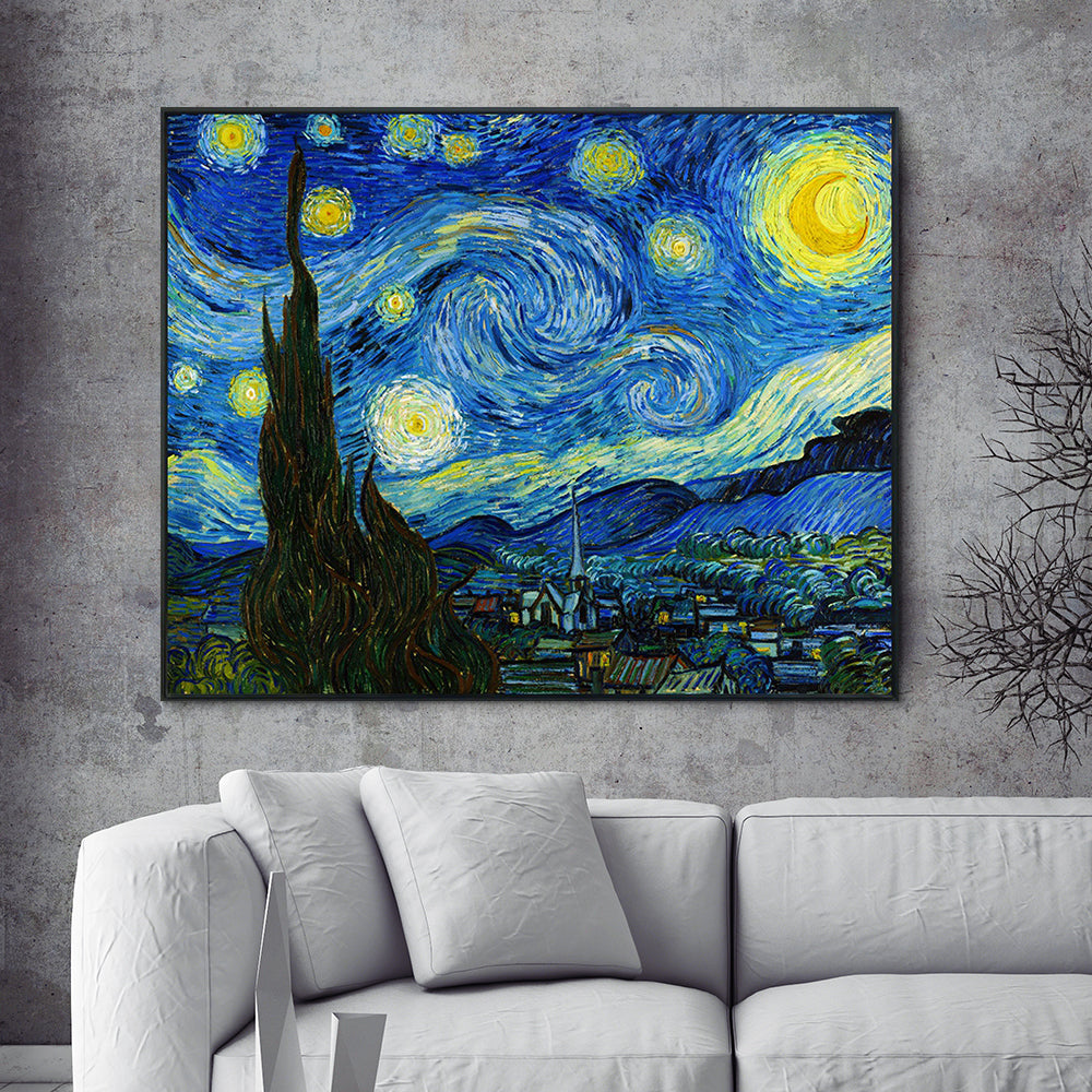 INVIN ART Framed Canvas Giclee Print Art Starry Night by Vincent Van Gogh Wall Art