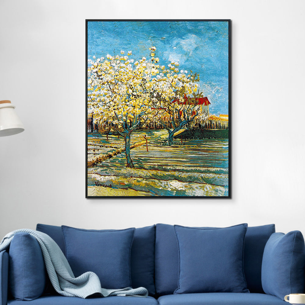 INVIN ART Framed Canvas Giclee Print Art Orchard in Blossom, Bordered by Cypresses by Vincent Van Gogh Wall Art