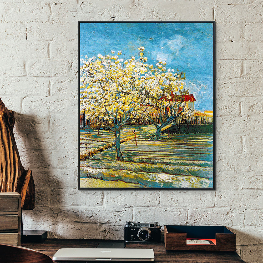 INVIN ART Framed Canvas Giclee Print Art Orchard in Blossom, Bordered by Cypresses by Vincent Van Gogh Wall Art