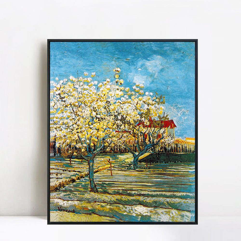 INVIN ART Framed Canvas Giclee Print Art Orchard in Blossom, Bordered by Cypresses by Vincent Van Gogh Wall Art