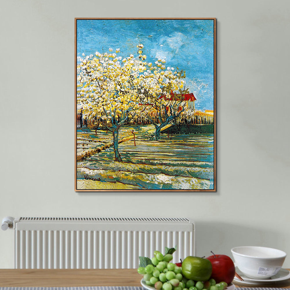 INVIN ART Framed Canvas Giclee Print Art Orchard in Blossom, Bordered by Cypresses by Vincent Van Gogh Wall Art