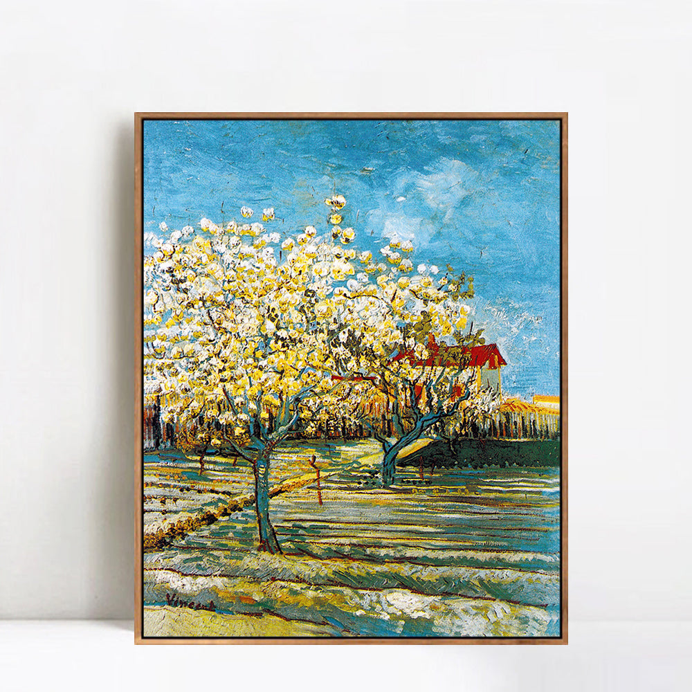 INVIN ART Framed Canvas Giclee Print Art Orchard in Blossom, Bordered by Cypresses by Vincent Van Gogh Wall Art