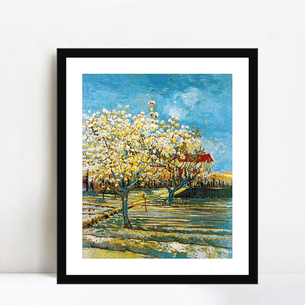 INVIN ART Framed Canvas Giclee Print Art Orchard in Blossom, Bordered by Cypresses by Vincent Van Gogh Wall Art