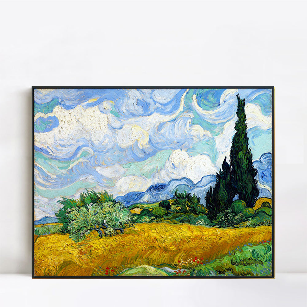 INVIN ART Framed Canvas Wheat Field with Cypresses by Cypresses by Vincent Van Gogh Wall Art