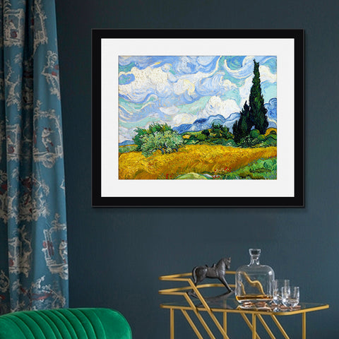 INVIN ART Framed Canvas Wheat Field with Cypresses by Cypresses by Vincent Van Gogh Wall Art Living Room Home Office Decorations