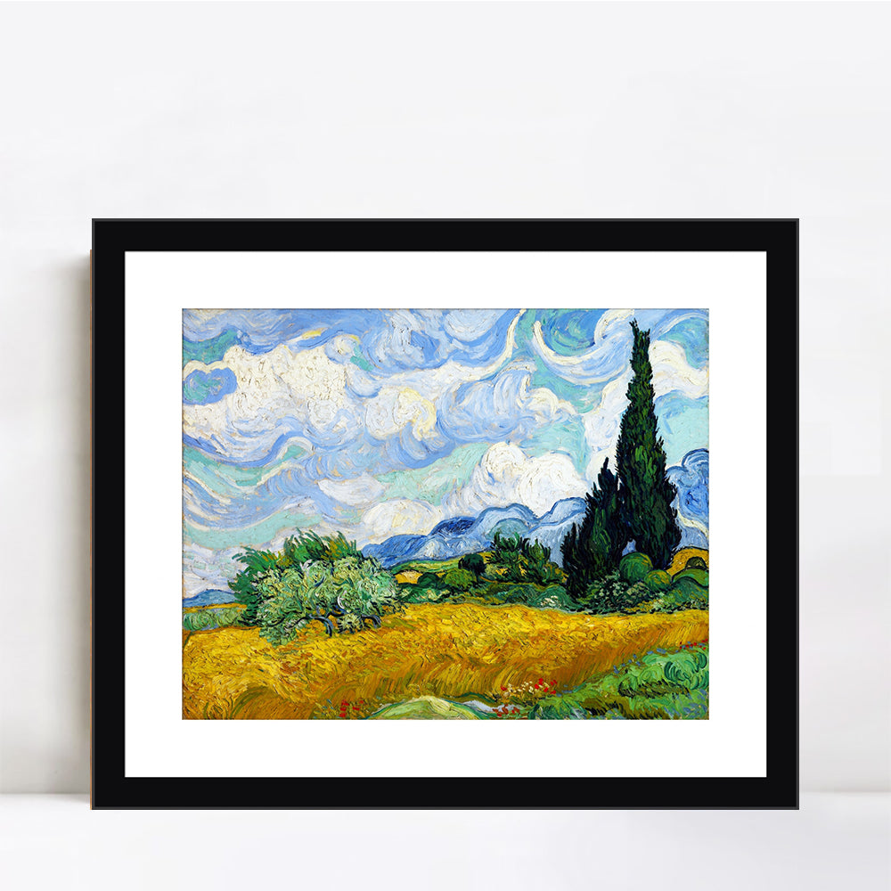 INVIN ART Framed Canvas Wheat Field with Cypresses by Cypresses by Vincent Van Gogh Wall Art