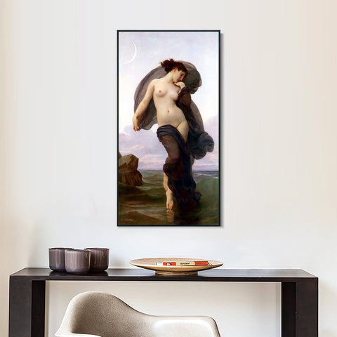 INVIN ART Framed Canvas Giclee Print La Crepuscule (Evening Mood) by William Adolphe Bouguereau Wall Art Living Room Home Office Decorations(Black Slim Frame,24"x48")