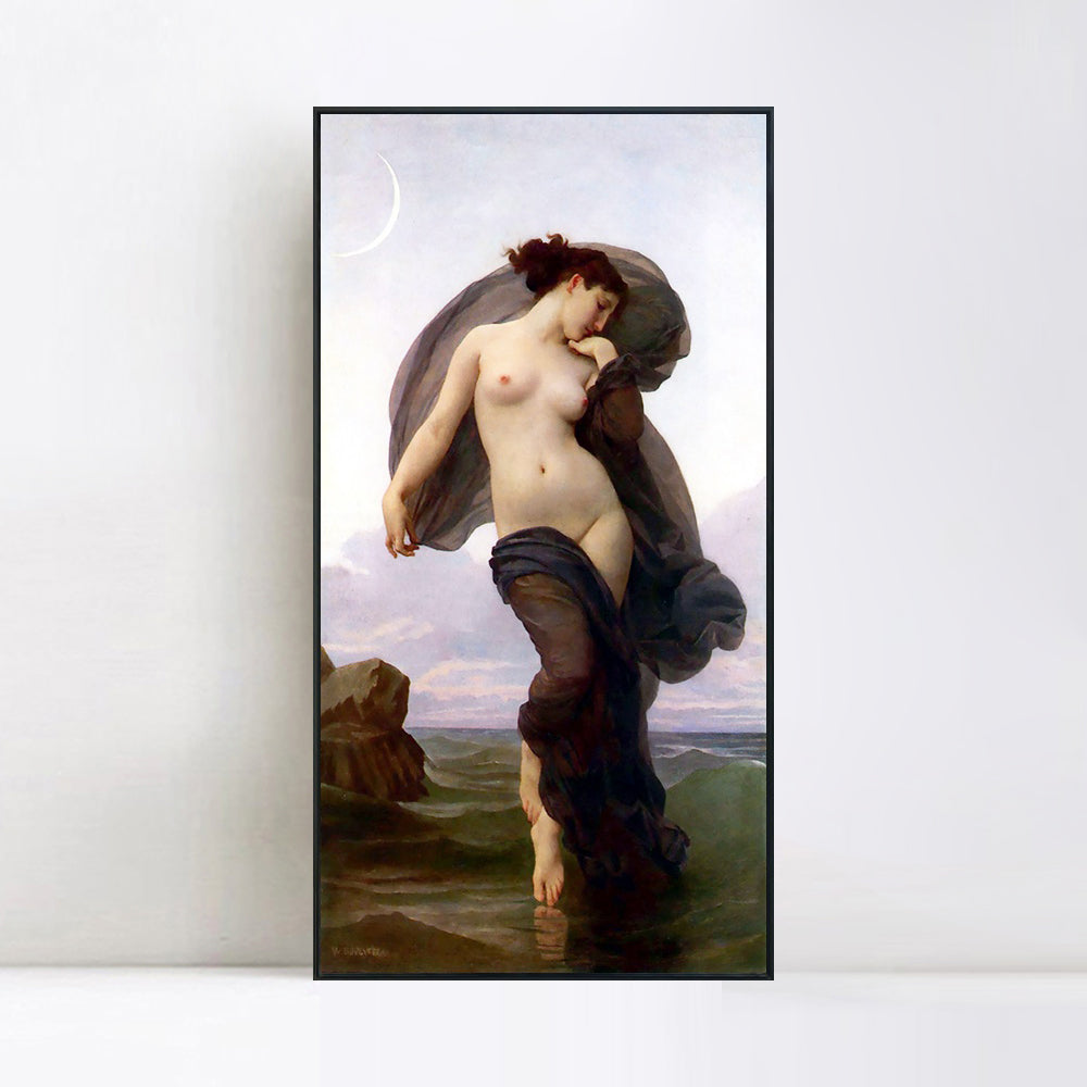 INVIN ART Framed Canvas Giclee Print La Crepuscule (Evening Mood) by William Adolphe Bouguereau Wall Art (Black Slim Frame,24"x48")