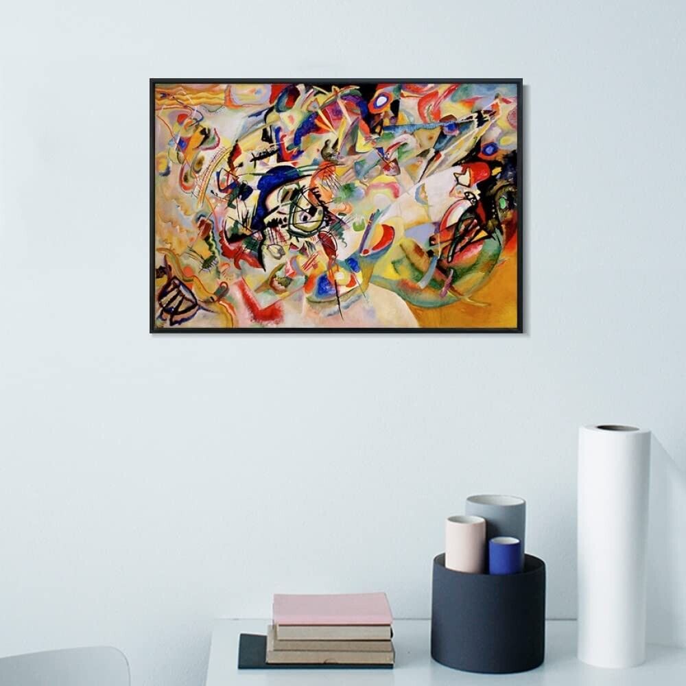 INVIN ART Framed Canvas Giclee Print Composition VII by Wassily Kandinsky Wall Art (Black Slim Frame,28"x40")