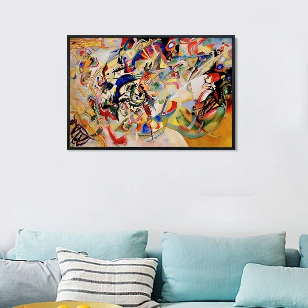 INVIN ART Framed Canvas Giclee Print Composition VII by Wassily Kandinsky Wall Art (Black Slim Frame,28"x40")