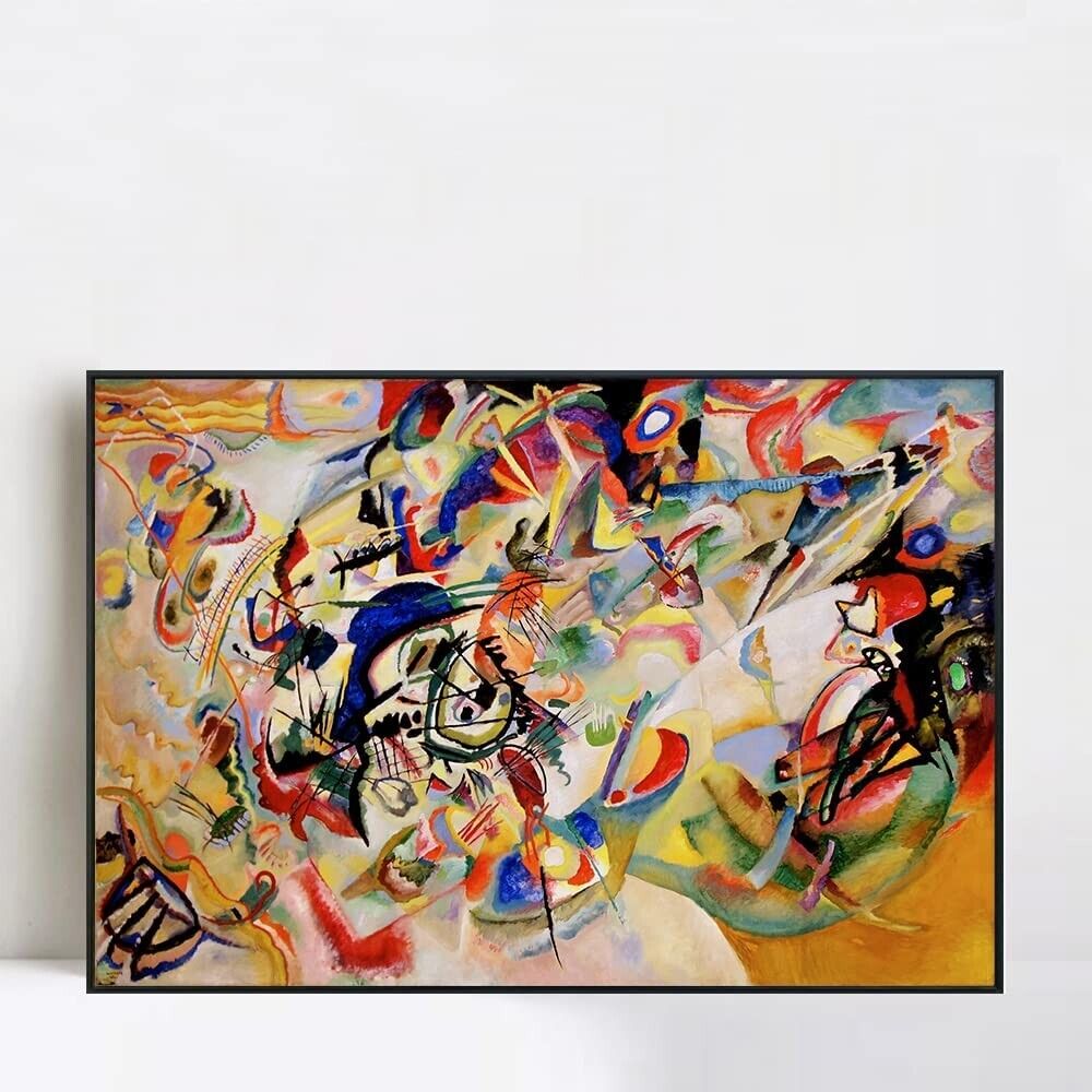 INVIN ART Framed Canvas Giclee Print Composition VII by Wassily Kandinsky Wall Art (Black Slim Frame,28"x40")