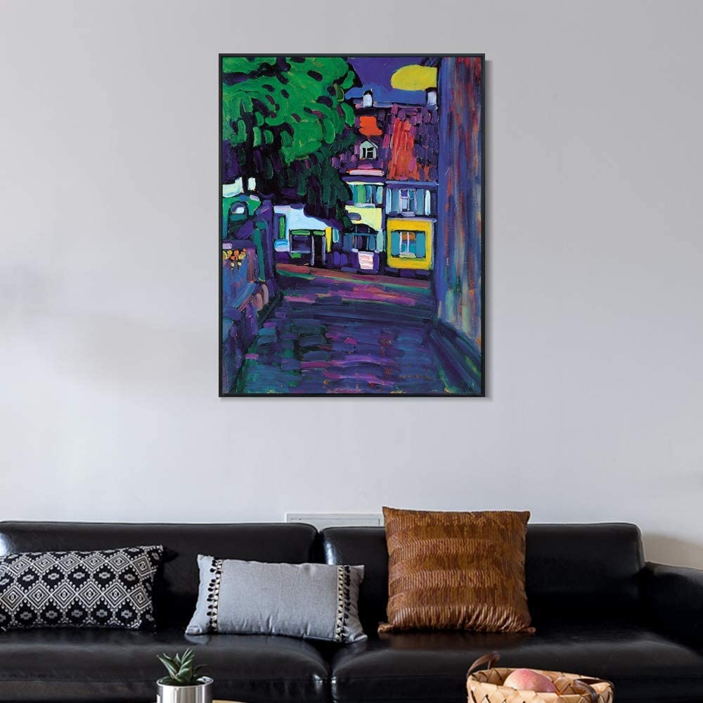 INVIN ART Framed Canvas Giclee Print Murnau,Houses in the Obermarkt by Wassily Kandinsky Wall Art Living Room Home Office Decorations(Black Slim Frame,24"x32")