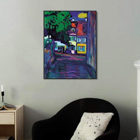 INVIN ART Framed Canvas Giclee Print Murnau,Houses in the Obermarkt by Wassily Kandinsky Wall Art Living Room Home Office Decorations(Black Slim Frame,24"x32")