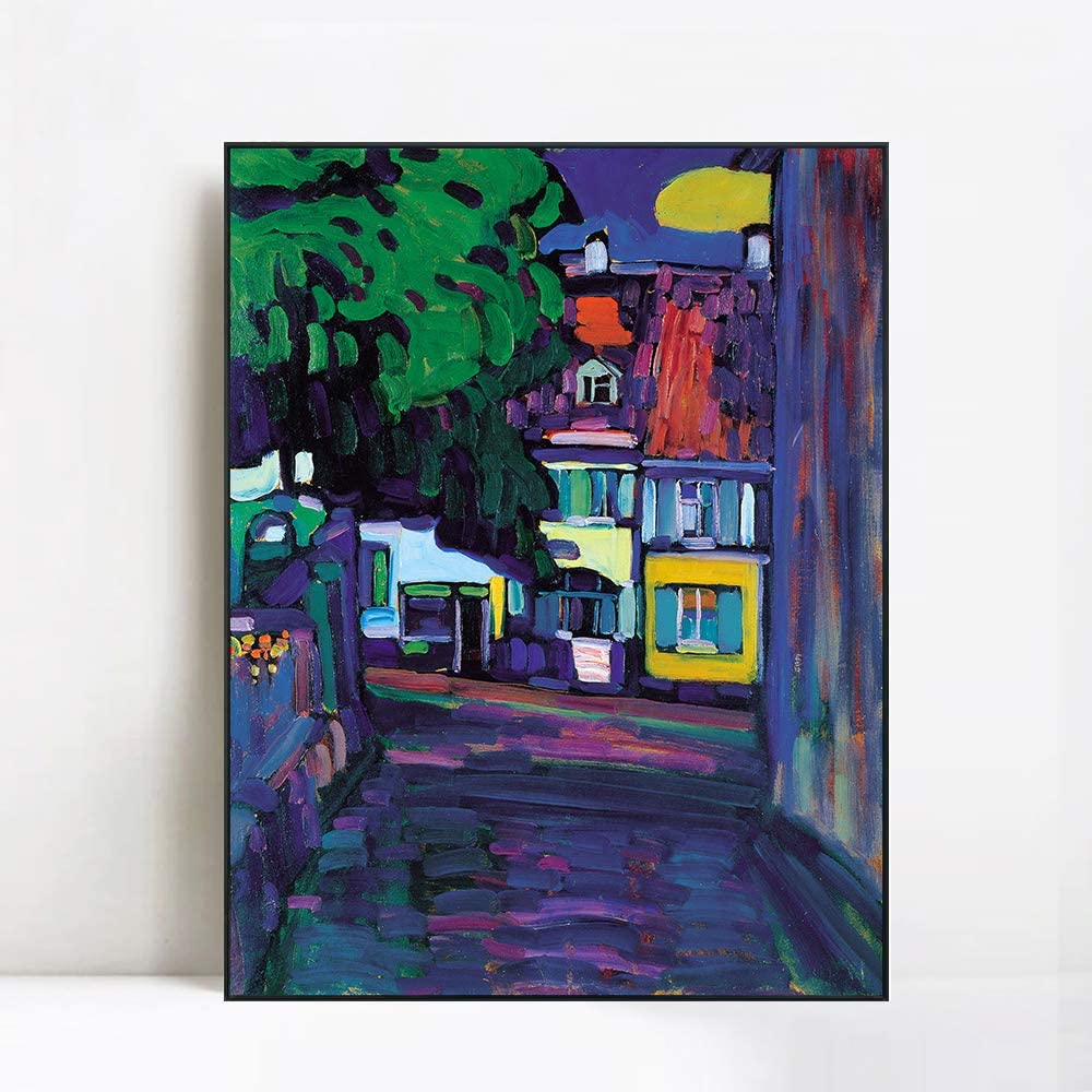 INVIN ART Framed Canvas Giclee Print Murnau,Houses in the Obermarkt by Wassily Kandinsky Wall Art Living Room Home Office Decorations(Black Slim Frame,24"x32")