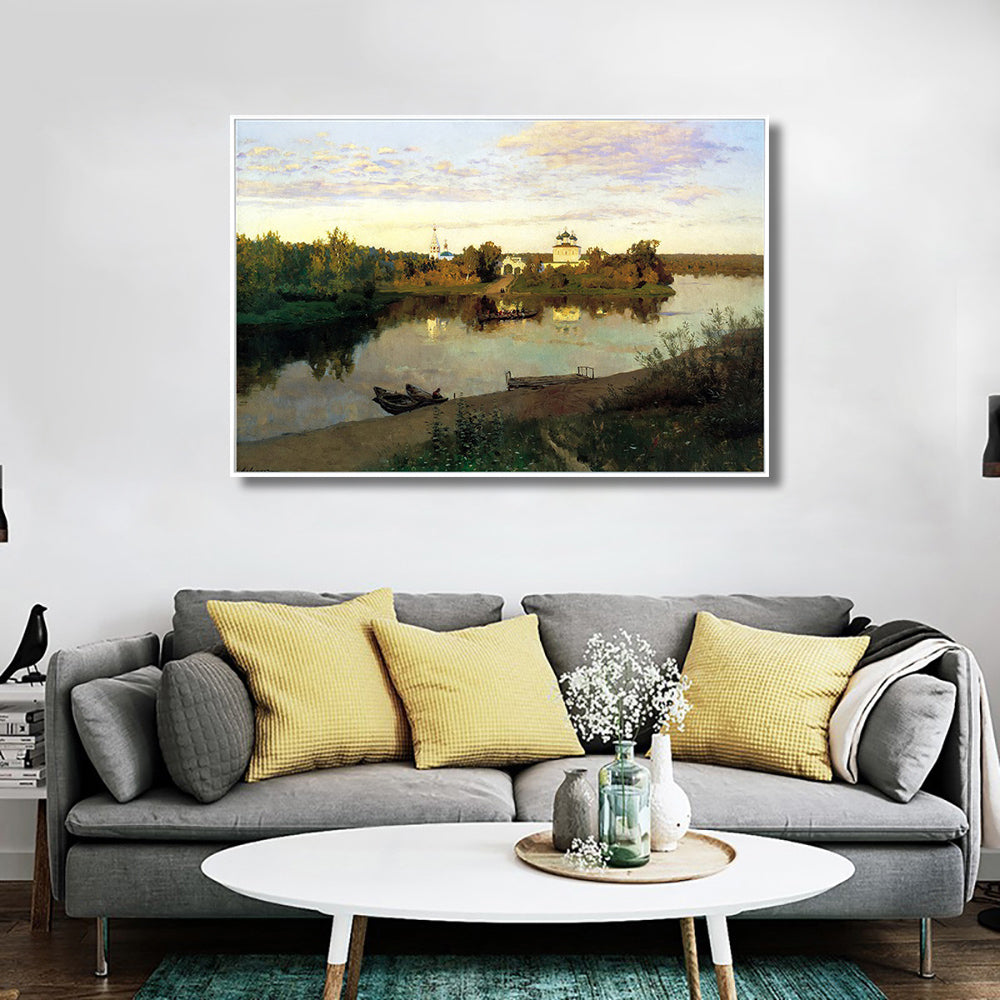INVIN ART Framed Canvas Giclee Print Evening Bells by Isaac Levitan Wall Art