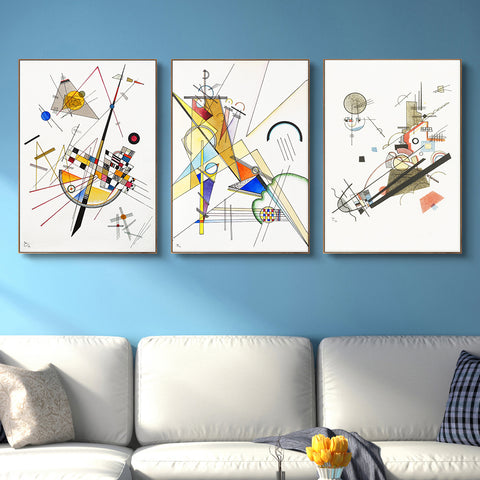 INVIN ART Framed Streched Canvas Giclee Print Combo Painting 3 Pieces by Wassily Kandinsky Wall Art Series#001 Living Room Home Office Decorations
