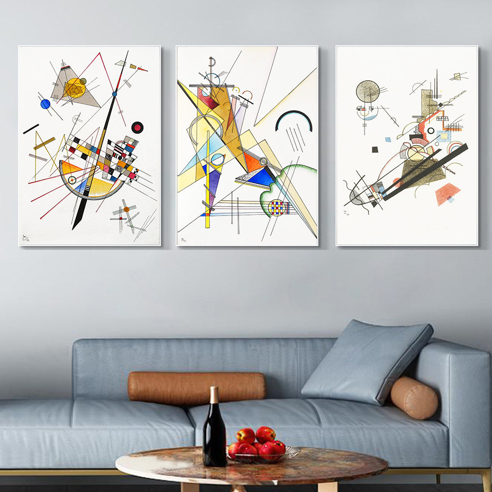 INVIN ART Framed Streched Canvas Giclee Print Combo Painting 3 Pieces by Wassily Kandinsky Wall Art Series#001