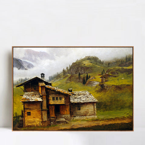 INVIN ART Framed Canvas Giclee Print Mountain House by Albert Bierstadt Wall Art Living Room Home Decorations