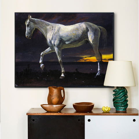 White Horse and Sunset by Albert Bierstadt Wall Art Living Room Home Decorations