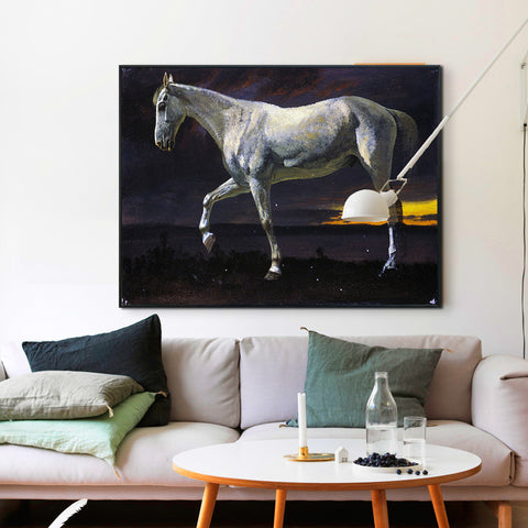 White Horse and Sunset by Albert Bierstadt Wall Art Living Room Home Decorations