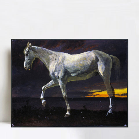 White Horse and Sunset by Albert Bierstadt Wall Art Living Room Home Decorations