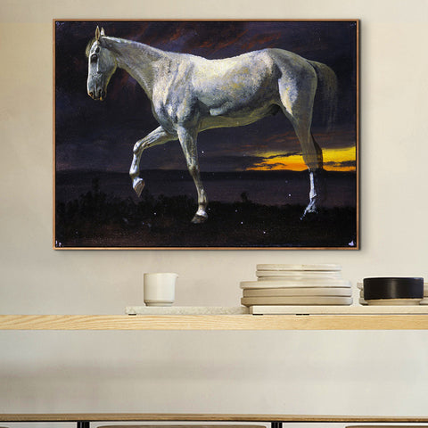 White Horse and Sunset by Albert Bierstadt Wall Art Living Room Home Decorations