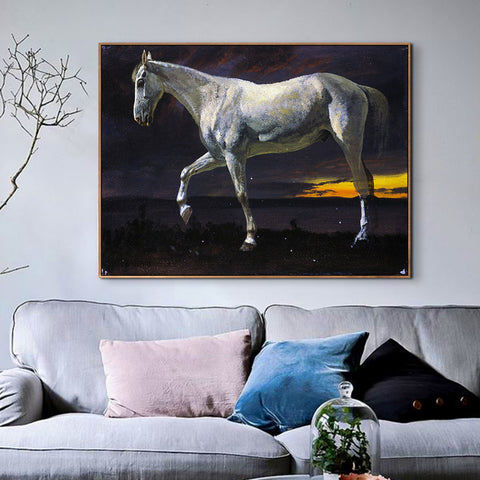 White Horse and Sunset by Albert Bierstadt Wall Art Living Room Home Decorations