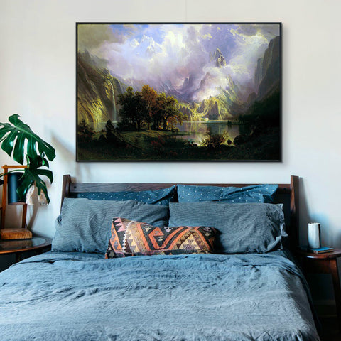 Framed Canvas Print Rocky Mountain Landscape by Albert Bierstadt Wall Art Living Room Home Decorations