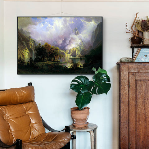 Framed Canvas Print Rocky Mountain Landscape by Albert Bierstadt Wall Art Living Room Home Decorations