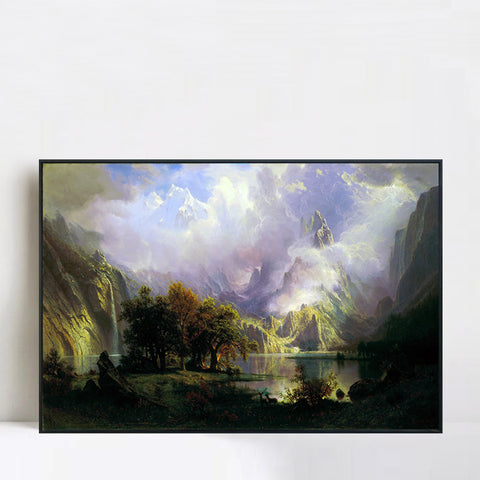 Framed Canvas Print Rocky Mountain Landscape by Albert Bierstadt Wall Art Living Room Home Decorations