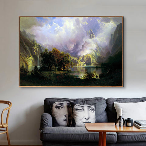 Framed Canvas Print Rocky Mountain Landscape by Albert Bierstadt Wall Art Living Room Home Decorations
