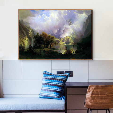 Framed Canvas Print Rocky Mountain Landscape by Albert Bierstadt Wall Art Living Room Home Decorations