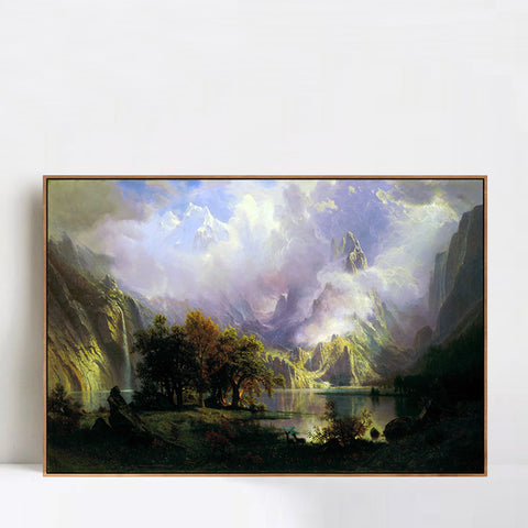 Framed Canvas Print Rocky Mountain Landscape by Albert Bierstadt Wall Art Living Room Home Decorations