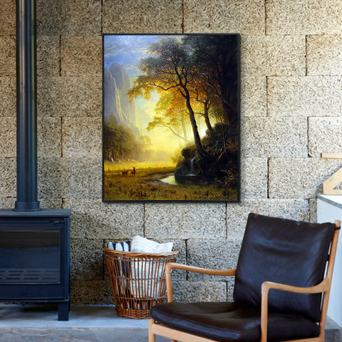 Framed Canvas Print Hetch Hetchy Canyon by Albert Bierstadt Wall Art Living Room Home Decorations