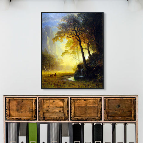 Framed Canvas Print Hetch Hetchy Canyon by Albert Bierstadt Wall Art Living Room Home Decorations