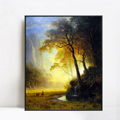 Framed Canvas Print Hetch Hetchy Canyon by Albert Bierstadt Wall Art Living Room Home Decorations